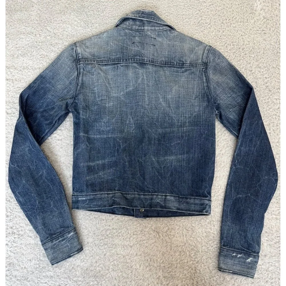 NWOT True Religion Womens S/P Denim Jacket Made-USA Button-Up Faded Blue Casual - Picture 2 of 12
